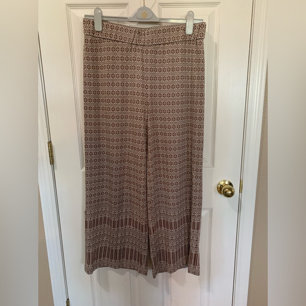 Patterned Wide Leg Knit Pants - Taupe